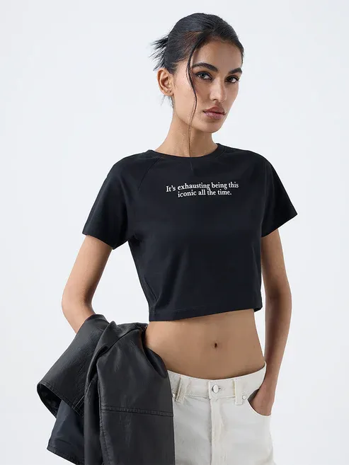 Product Black Text Pattern Cotton T-Shirt Image