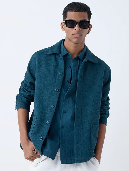 Product Dark Teal Textured Cotton Jacket Image