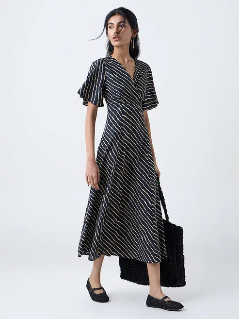 Product Paisley Blue Striped Cotton A-Line Dress Image