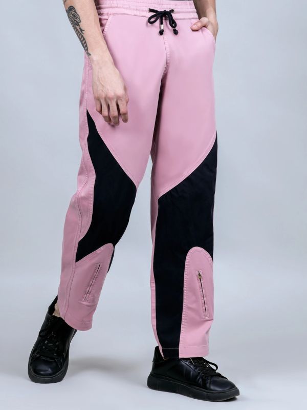 Product Pale Pink And Black Straight Fit Men's Cotton Trousers Image
