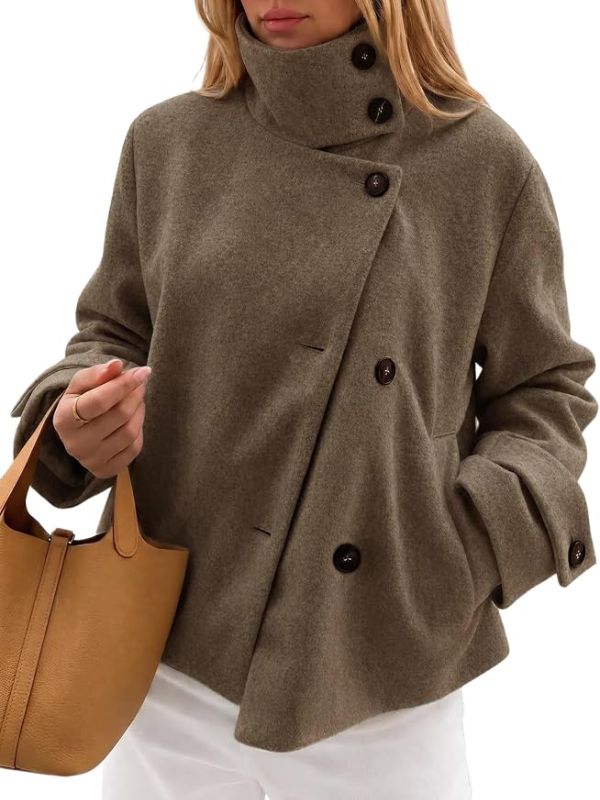 Product Coats Button Down High Neck Short Pea Coats Image