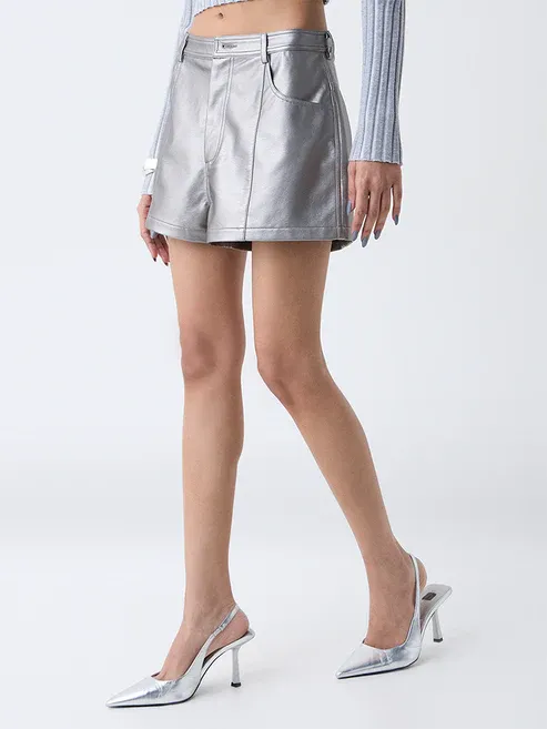 Product Silver Metallic High-Rise Shorts Image