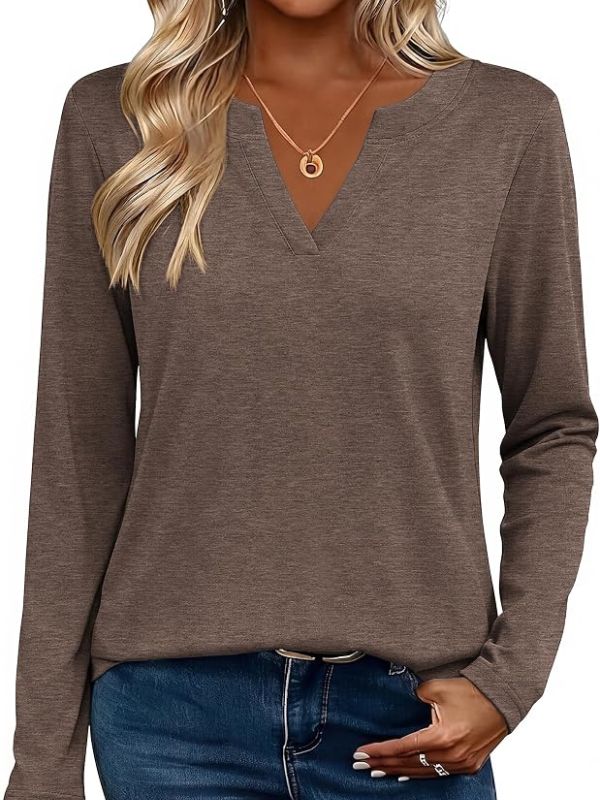 Product Womens Tops Long Sleeve V Neck Tee Shirts Cute Dressy Casual Business Work Blouse,Basic Clothing,Elegant Fall Fashion 2026 Image