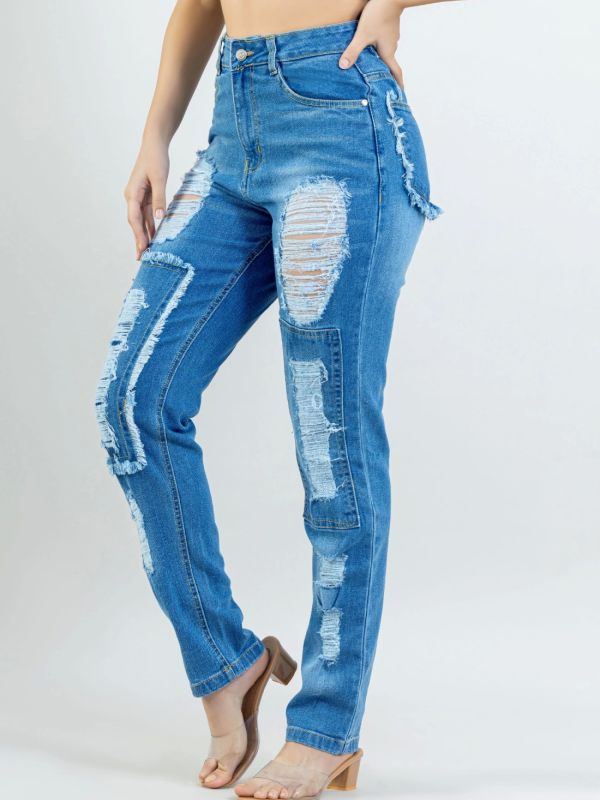 Product Blue Straight Fit Women's Heavily Distressed Jeans Image